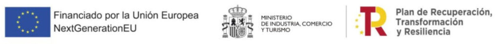 Logotipos de financiación de la Unión Europea NextGenerationEU, Ministerio de Industria, Comercio y Turismo y Plan de Recuperación, Transformación y Resiliencia